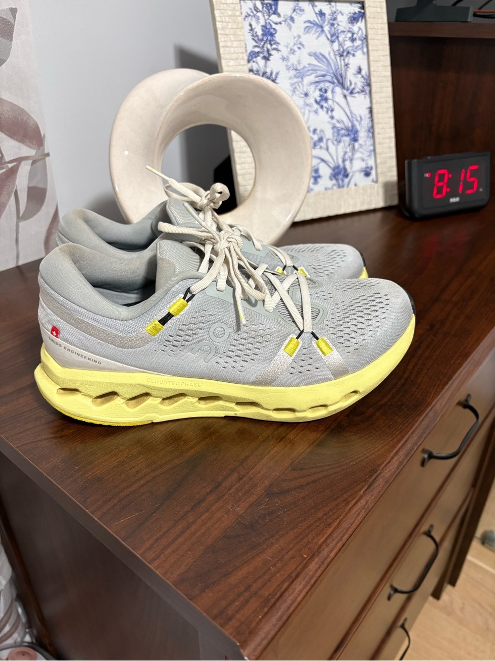 On Running Women's Athletic Shoes in Light Gray and Yellow